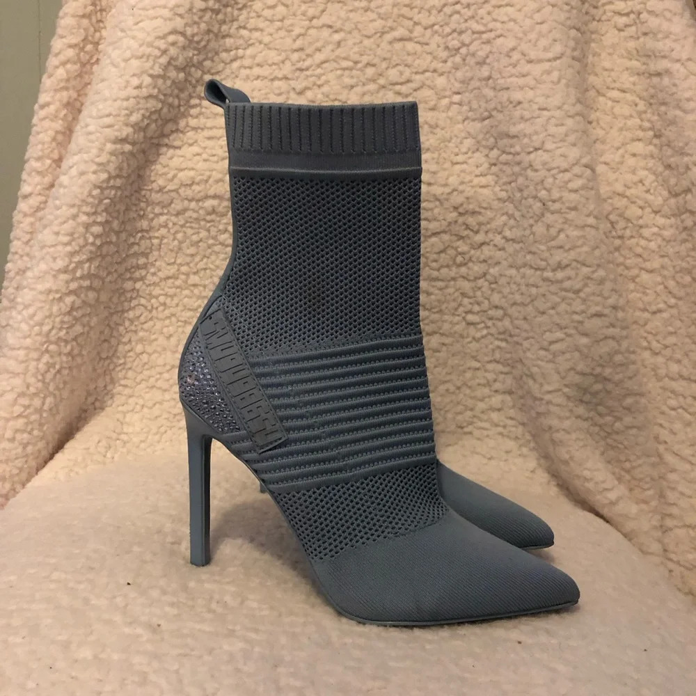 Steve Madden Maxwelle Jeweled Heeled Pointed Toe Sock Boots, Women’s 8.5 - Picture 3 of 12